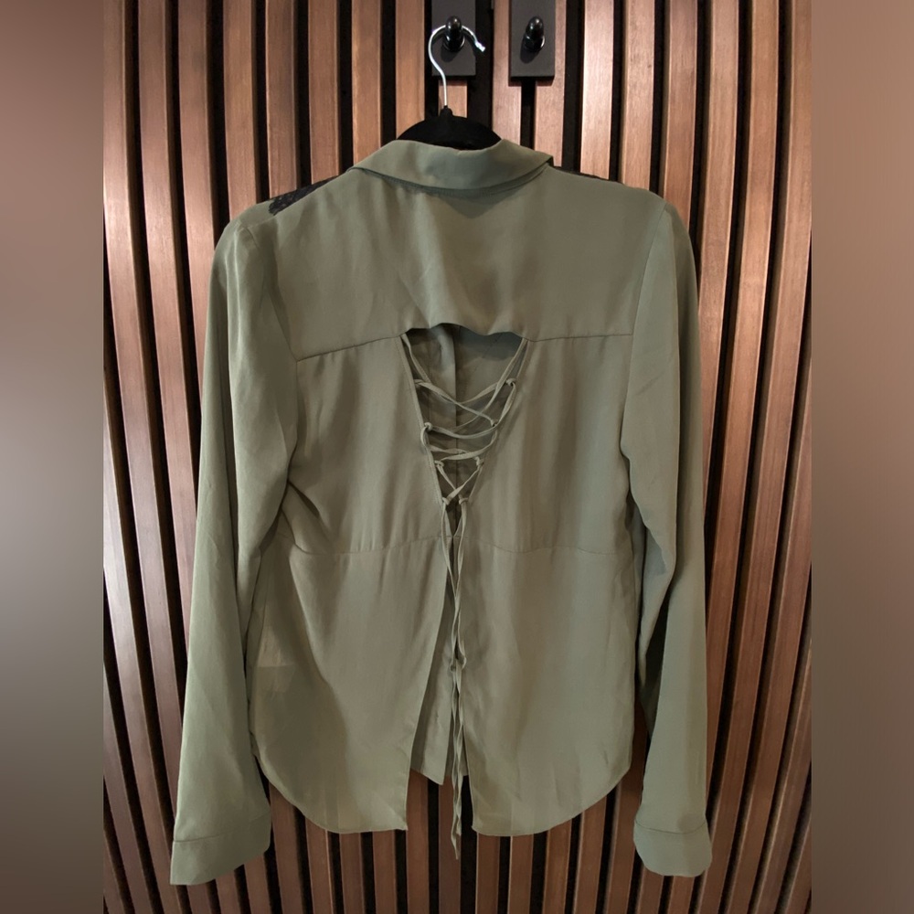 Guess | Sheer Button Down Top | Size S | Green - image 2